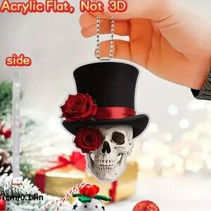 Skull with Top Hat and Roses Ornament